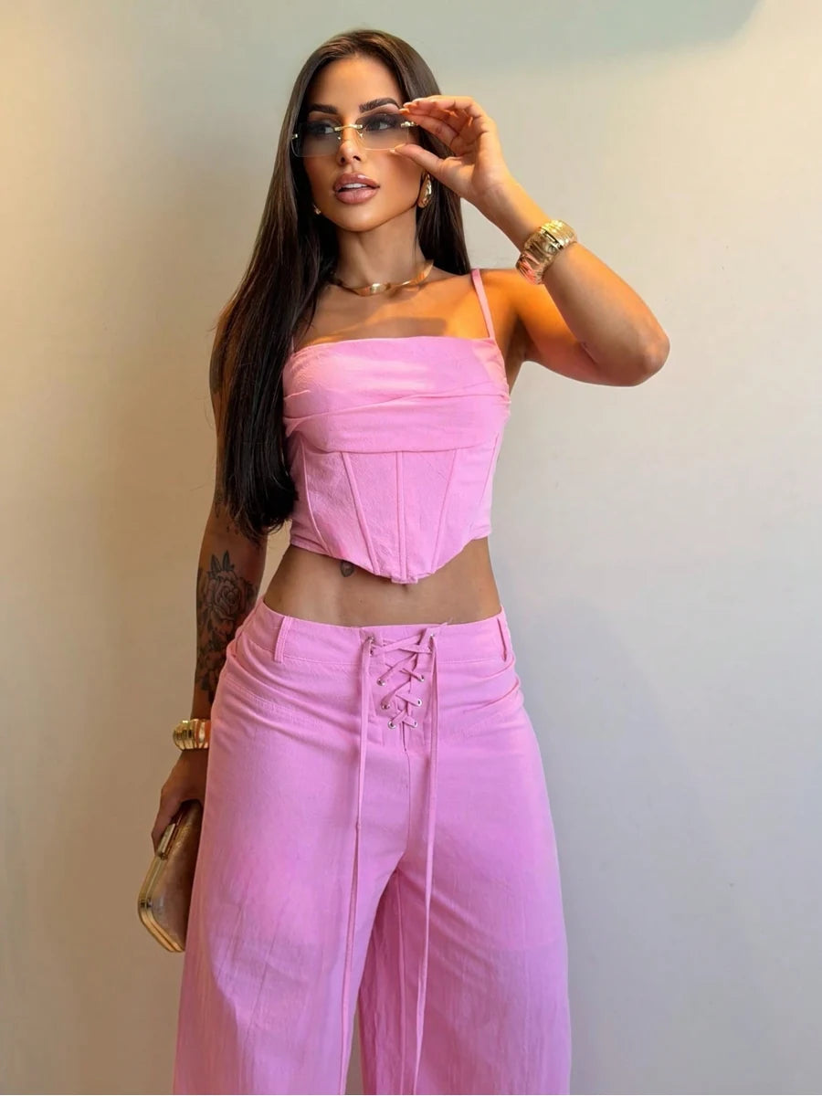 Conjunto Valentina cropped corset e calça pantalona — foto 3