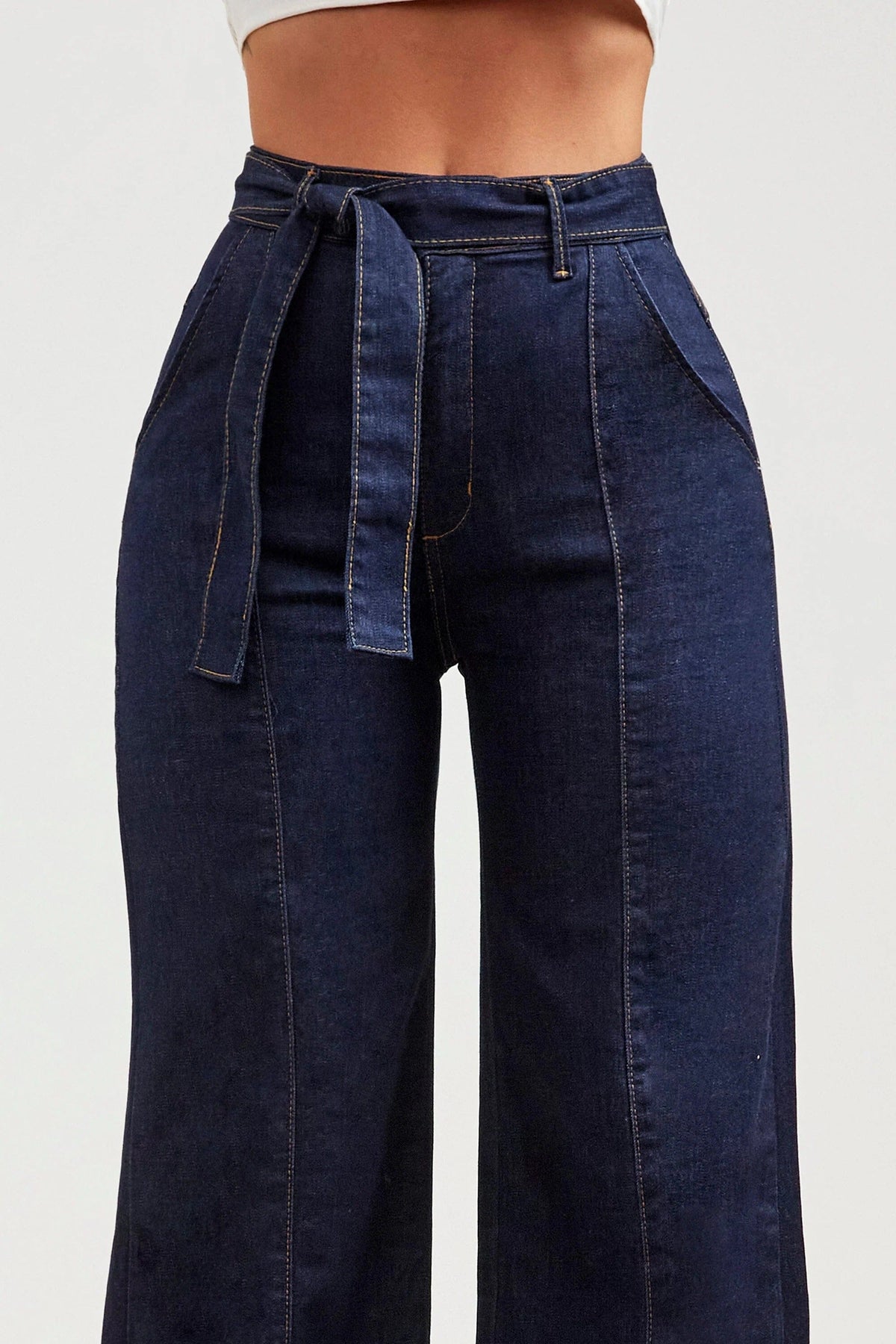 Calça Jeans de Rica Tecnológica Wide Leg Cós Super Alto Calça Jeans MRL-121 Miralleve 