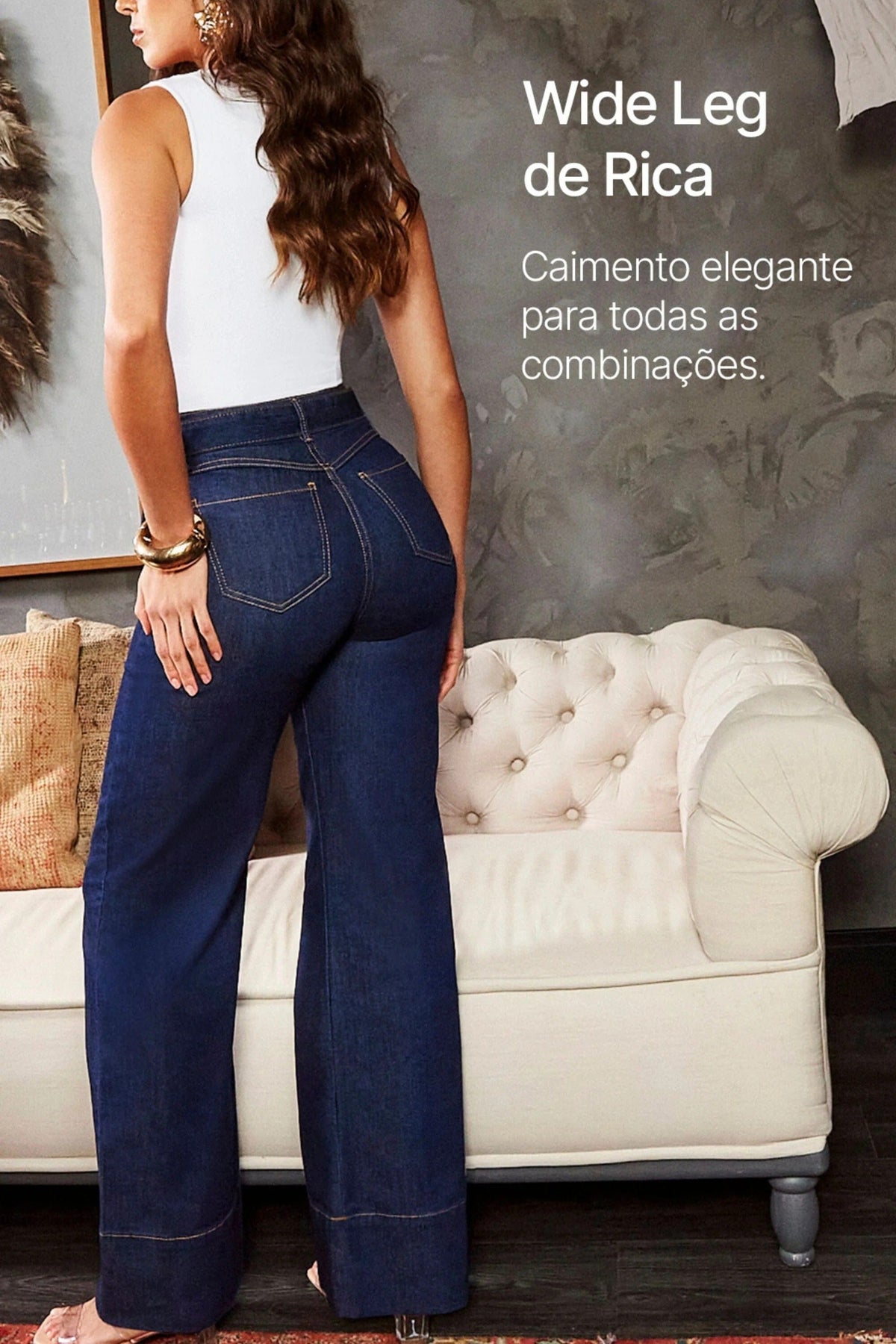 Calça Jeans de Rica Tecnológica Wide Leg Cós Super Alto Calça Jeans MRL-121 Miralleve 