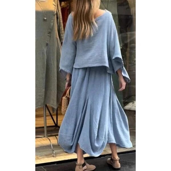 Conjunto Feminino em Linho e Algodão Vintage - [Frete Grátis] Conjunto Feminino MRL-035 Miralleve 